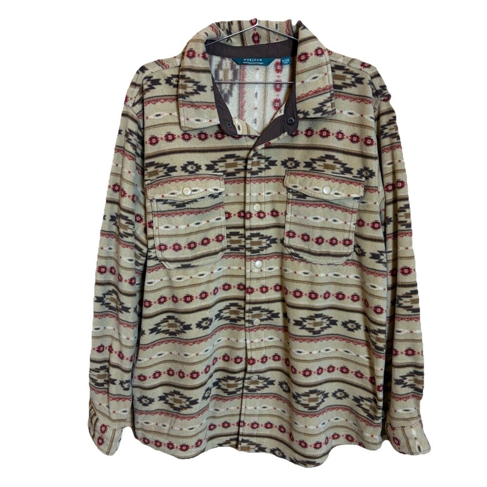 Horizon Men's XL Fleece Snap Button-Up Shirt Pockets Southwestern Aztec Tribal